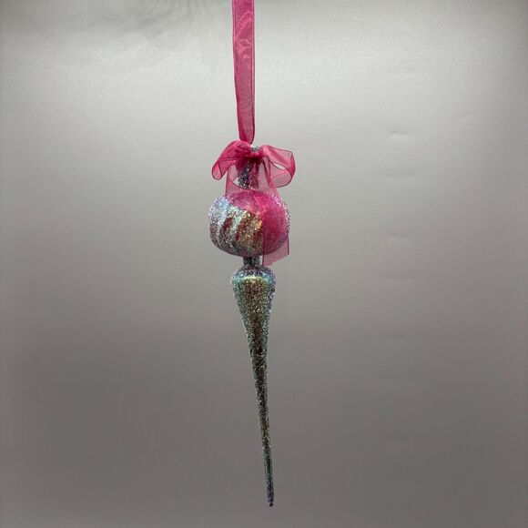 Shatterproof Finial Christmas Ornaments Glitter Iridescent Plastic Icicle 12" - Picture 2 of 10